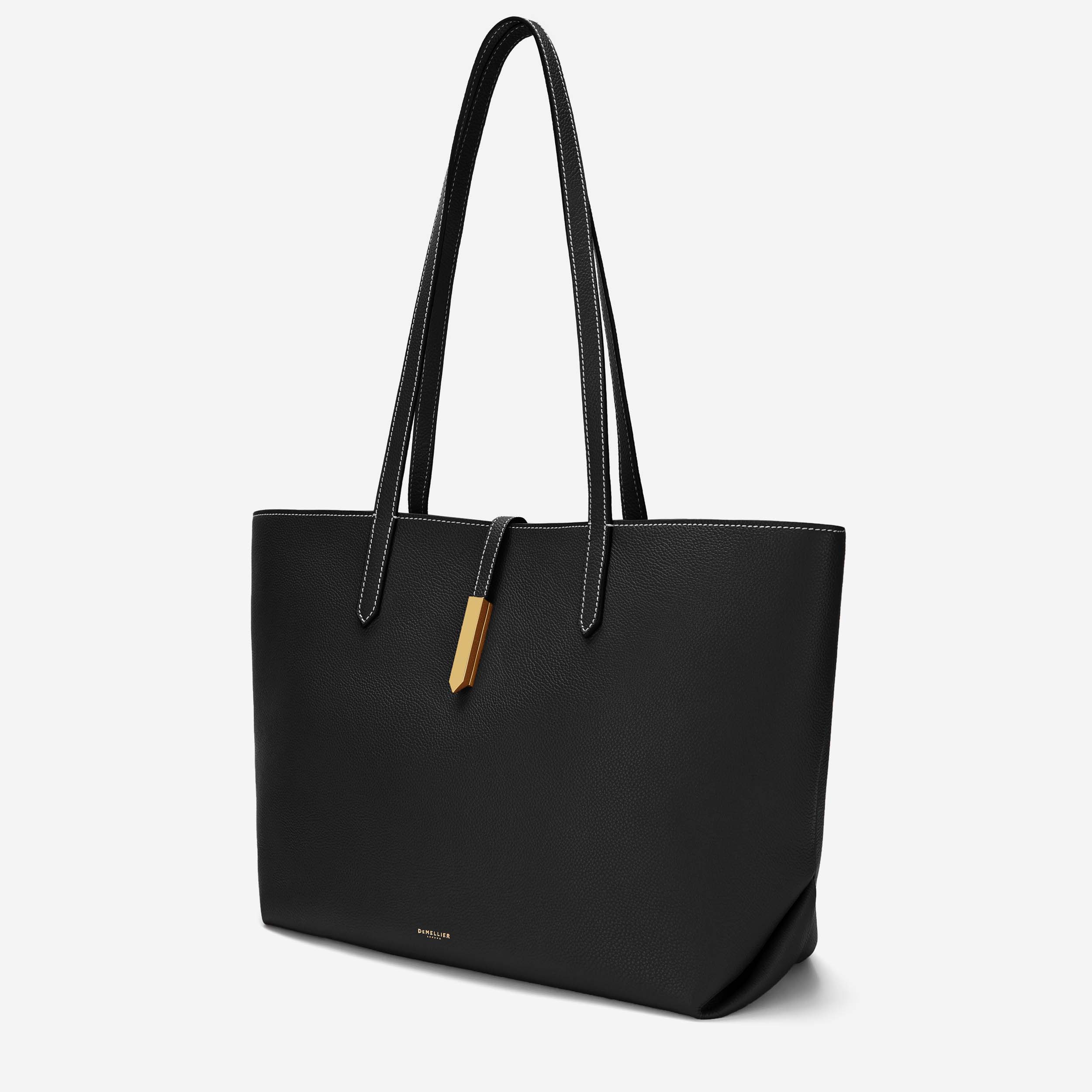 Le sac fourre-tout Tokyo - noir petit grain surpiqûres écrues